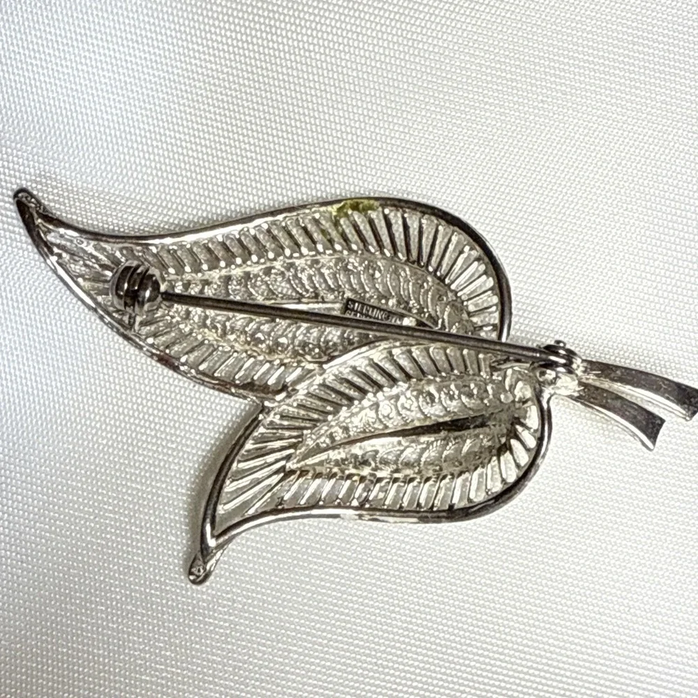 Willi Nonnenmann Sterling Silver dbl leaf design filigree brooch Germany #12514
